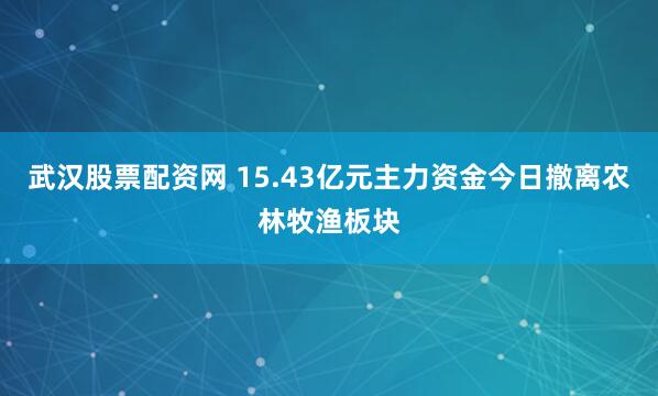 武汉股票配资网 15.43亿元主力资金今日撤离农林牧渔板块