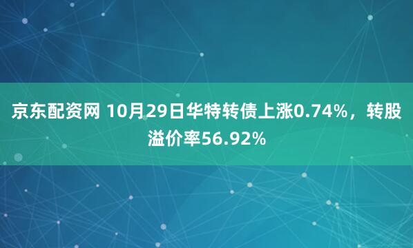 京东配资网 10月29日华特转债上涨0.74%，转股溢价率56.92%